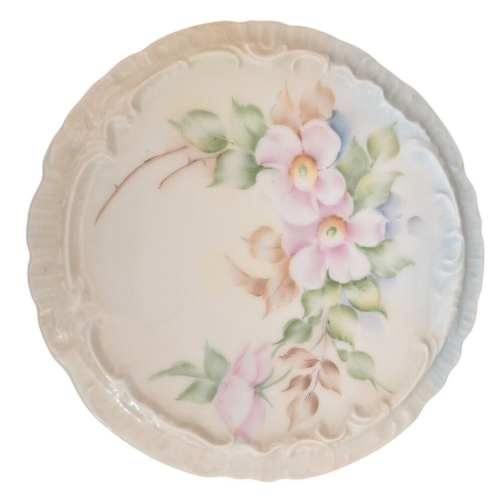 Vintage Bavaria Porcelain Trivet Embossed Edge Floral Pattern Pink Green Blue